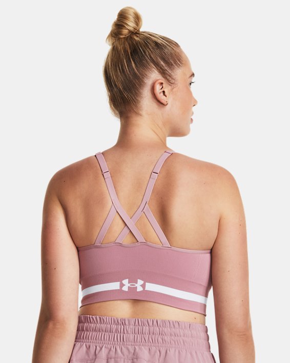 Women's UA Seamless Low Long Sports Bra in Pink image number 7